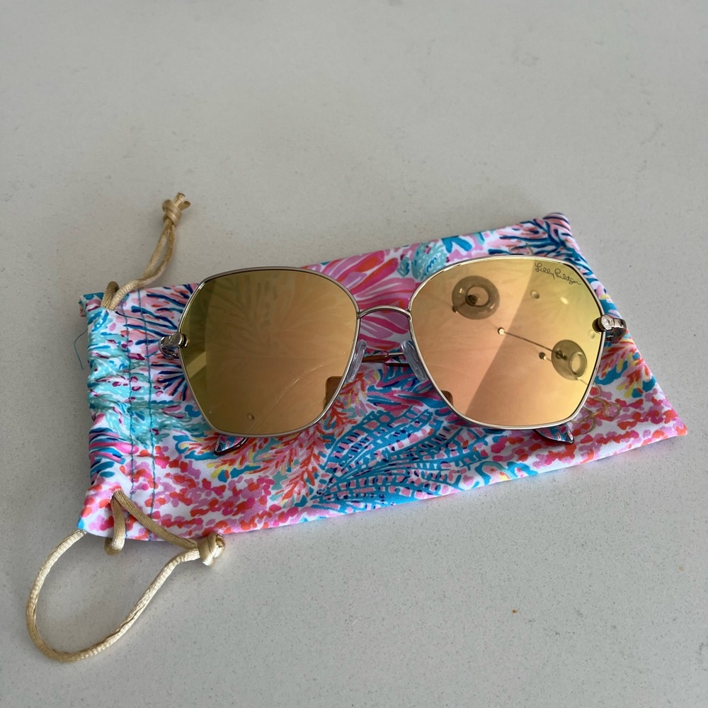 Lilly Pulitzer Gold Sunglasses with Vibrant Pouch